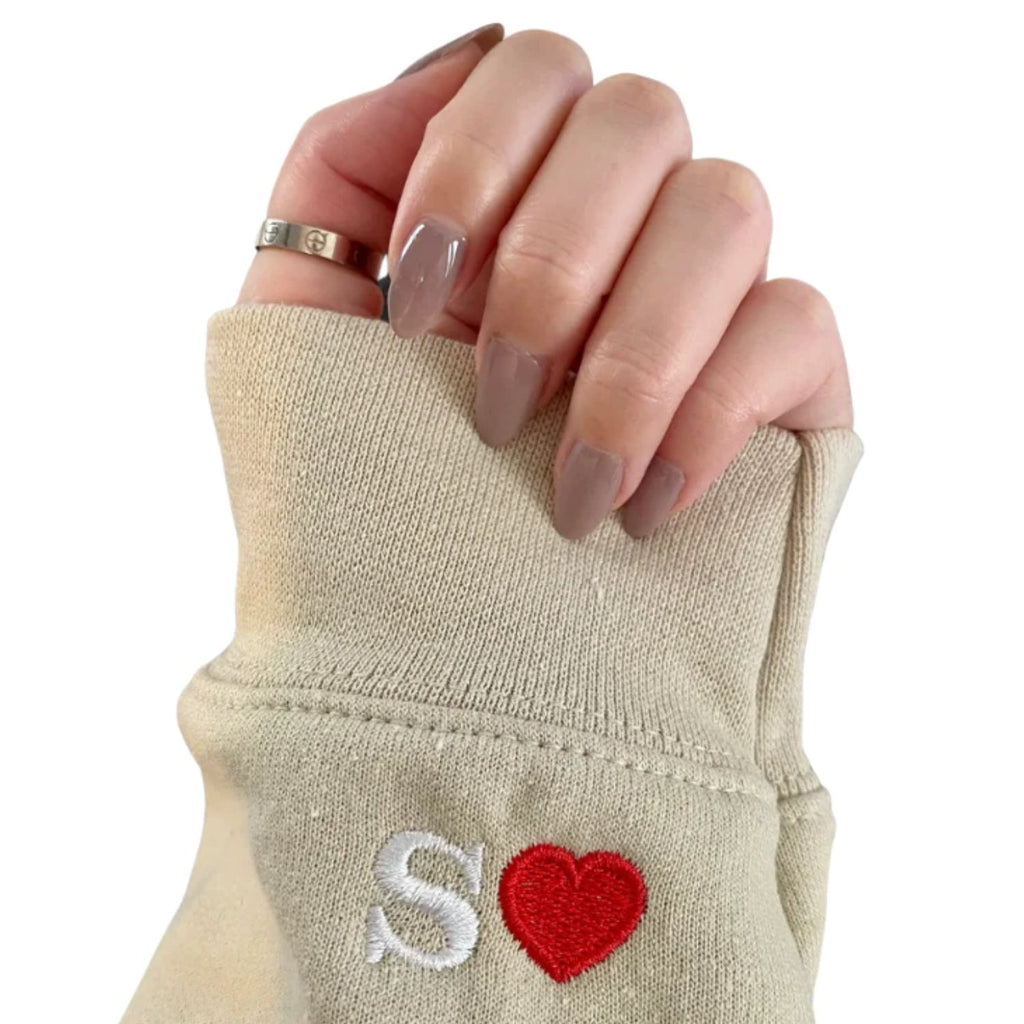 Custom Embroidered Initial Heart Sweatshirt, Couple Shirt, Initial On Sleeve, Couple's Shirt, Wedding, Valentines Gift - Embroly