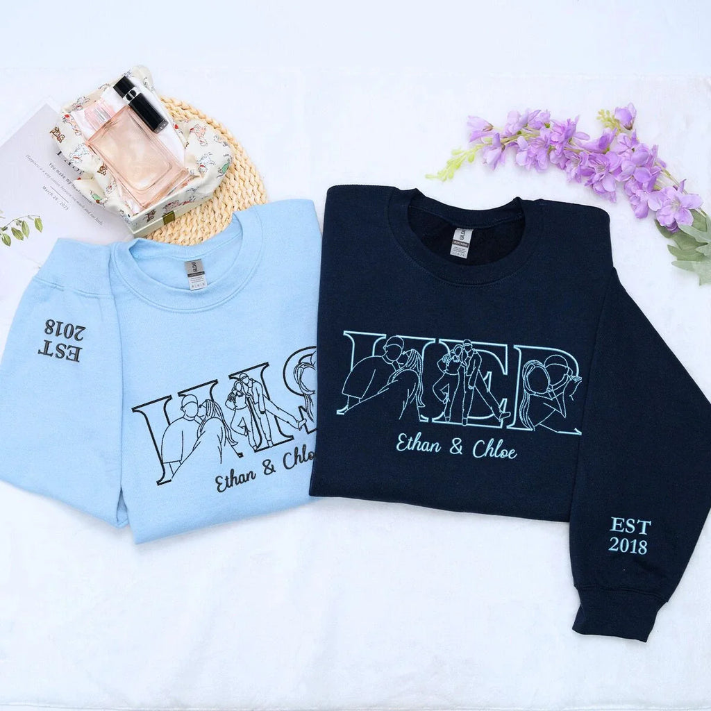 Black and Light Blue His and Her Couple Sweatshirt, a meaningful and unique gift for your other half boyfriend girlfriend