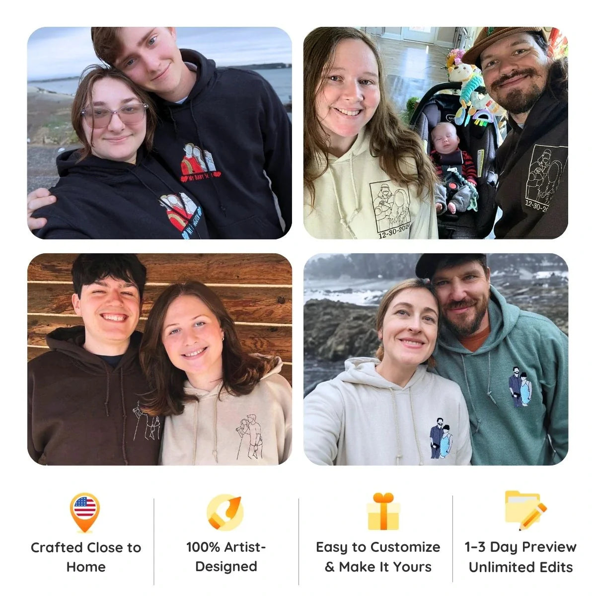 Custom Couple Love Life Photo Portrait Shirt, Sweatshirt or Hoodie, Personalized Embroidered Gift for Him Her