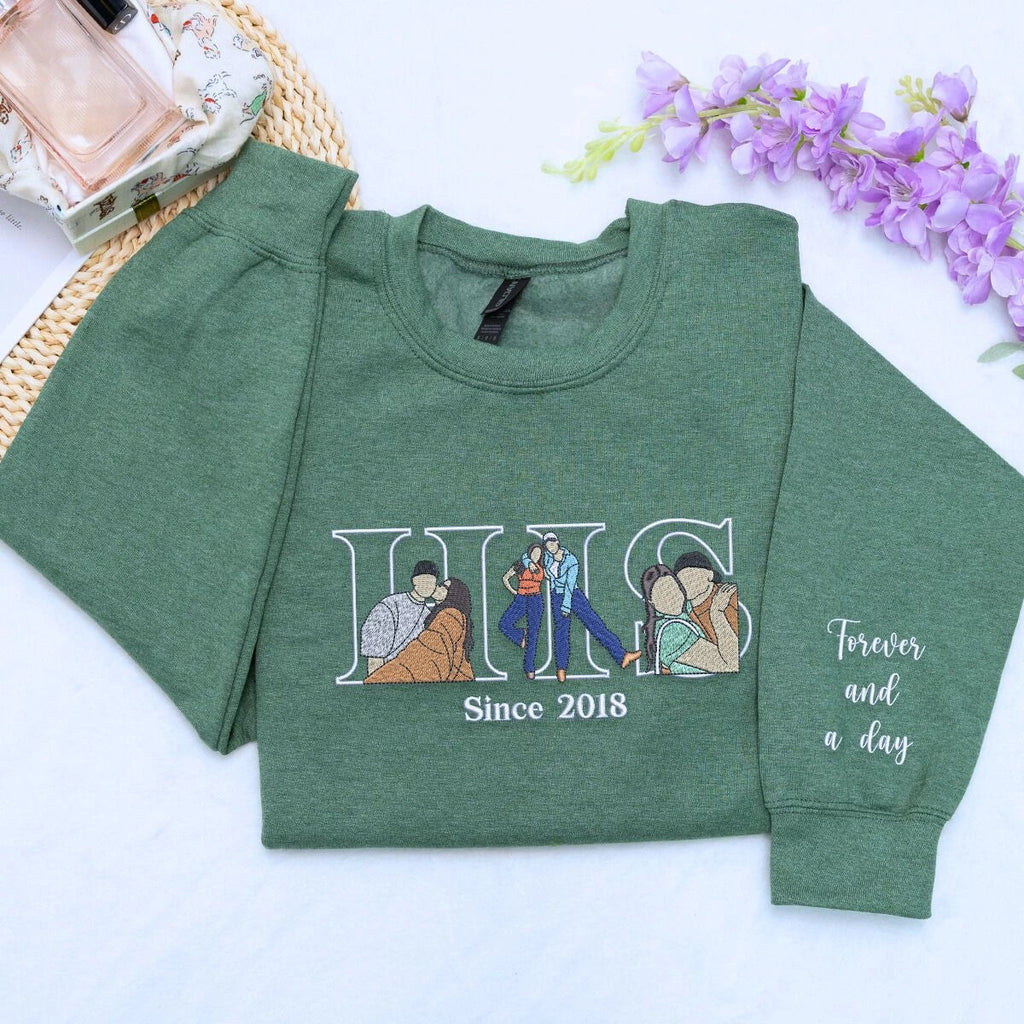 Heather Dark Green His and Her Couple Sweatshirt, a meaningful and unique gift for your other half boyfriend girlfriend