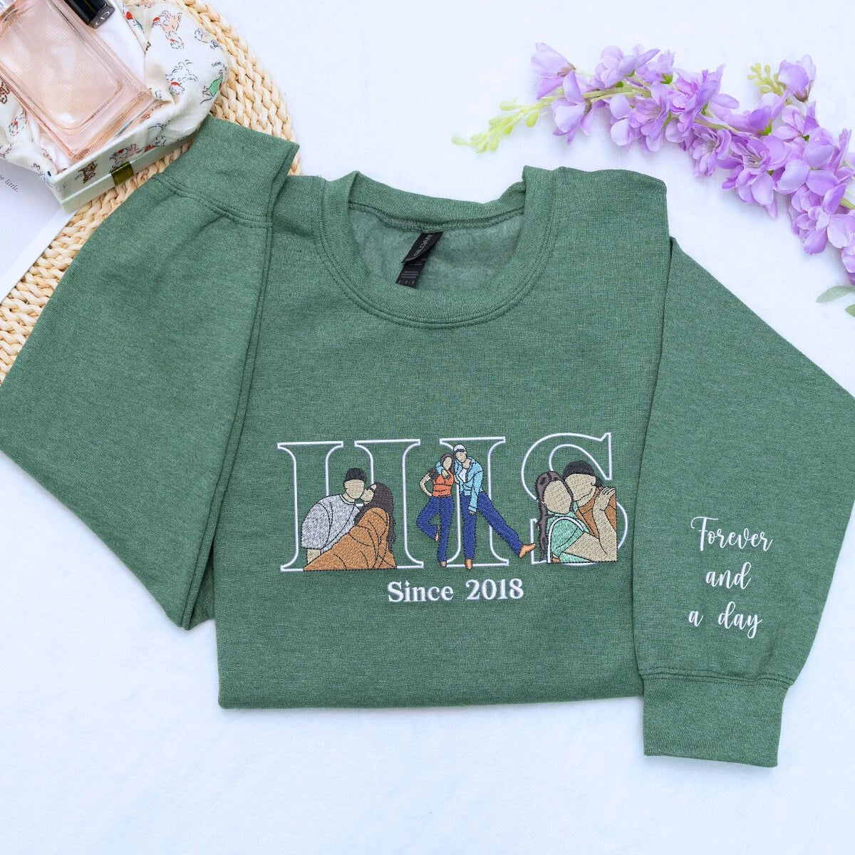 Heather Dark Green His and Her Couple Sweatshirt, a meaningful and unique gift for your other half boyfriend girlfriend
