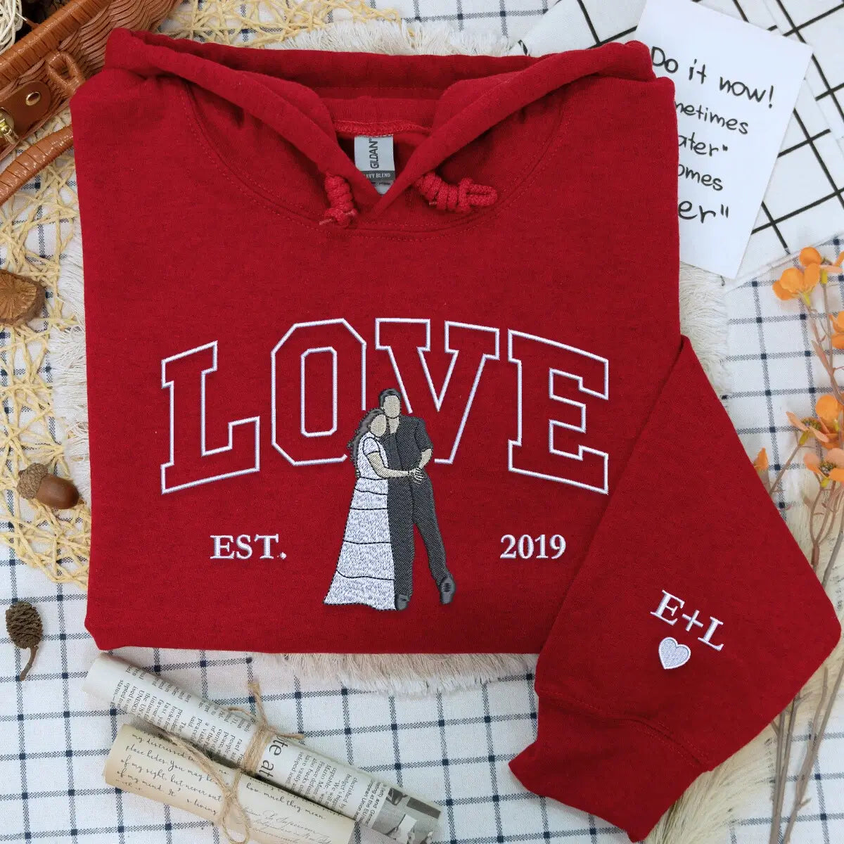 Custom Couple Love Life Photo Portrait Shirt, Sweatshirt or Hoodie, Personalized Embroidered Gift for Him Her