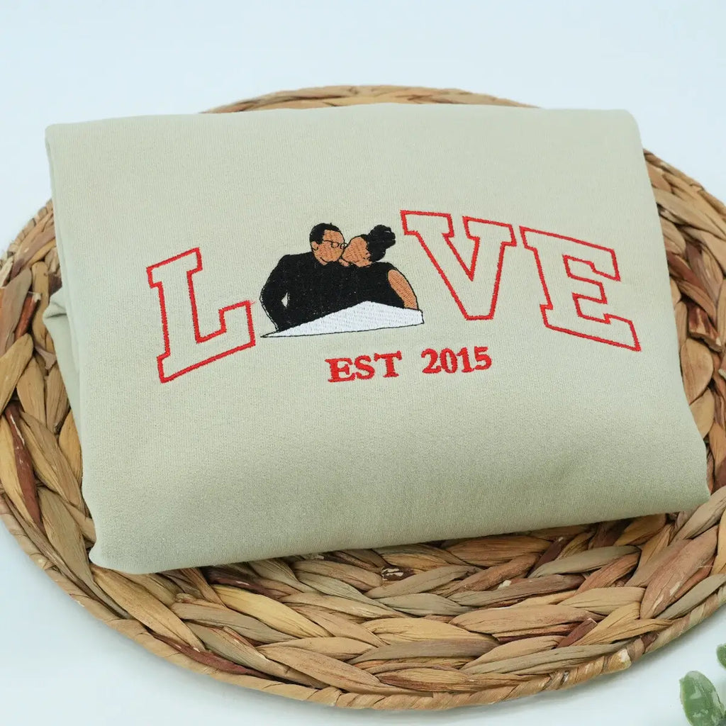 Custom Couple Love Life Photo Portrait Shirt, Sweatshirt or Hoodie, Personalized Embroidered Gift for Him Her