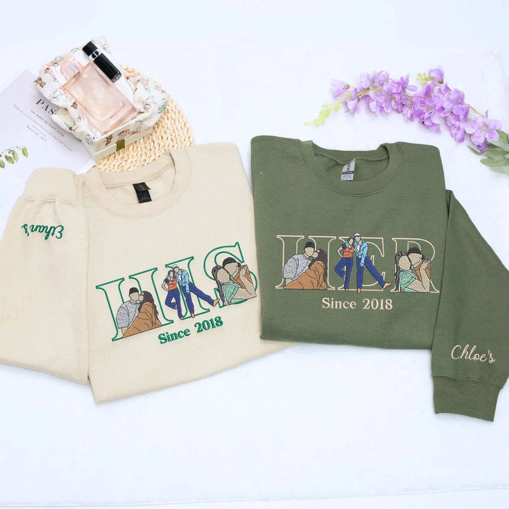 Sand and Military Green His and Her Couple Sweatshirt, a meaningful and unique gift for your other half boyfriend girlfriend